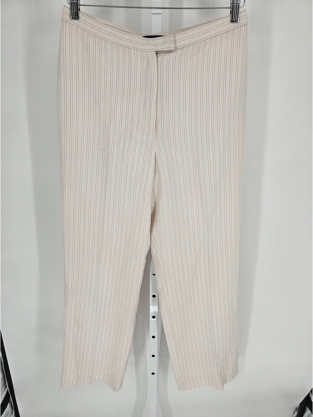 Karen Scott Women's High Rise Pockets Button Closer Striped White Pants Size M